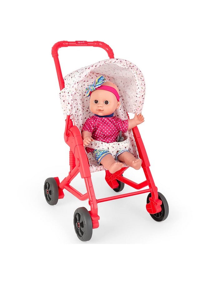 deAO Baby Doll Stroller Set With 13 Inch Doll Deluxe 13" Baby Doll Role Play Set With Foldable Doll Strollergreat Baby Doll Accessoriesinteractive Soft Dolls For Girls Kids  - Image 1