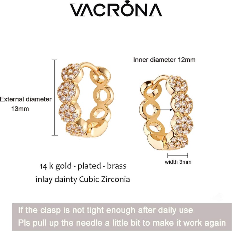 VACRONA Cubic Zirconia Huggie Earrings 14k Gold Plated Tiny Earrings Small Huggie Hoop Earrings Simple Lightweight Hoops Gift for Women - Image 5