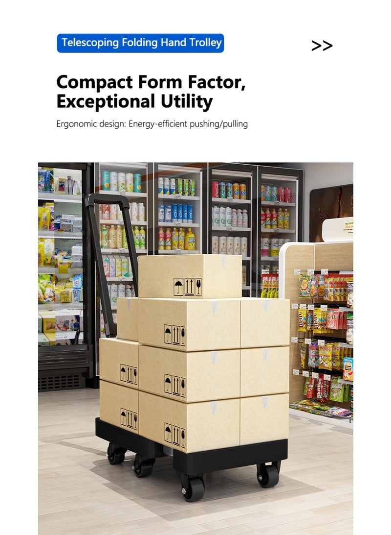 WALALLA Folding Hand Truck, Lightweight Heavy Duty Luggage Cart, Extendable Utility Dolly Platform Cart, Portable Platform Trolley with 6 Wheels, Elastic Ropes, Telescoping Handle for Material Handling - Image 4