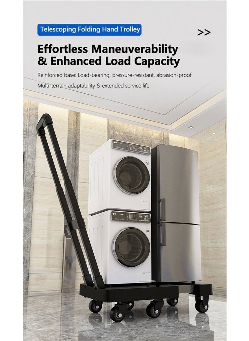 WALALLA Folding Hand Truck, Lightweight Heavy Duty Luggage Cart, Extendable Utility Dolly Platform Cart, Portable Platform Trolley with 6 Wheels, Elastic Ropes, Telescoping Handle for Material Handling - Image 3