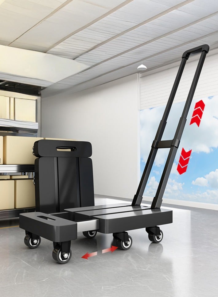 WALALLA Folding Hand Truck, Lightweight Heavy Duty Luggage Cart, Extendable Utility Dolly Platform Cart, Portable Platform Trolley with 6 Wheels, Elastic Ropes, Telescoping Handle for Material Handling - Image 1