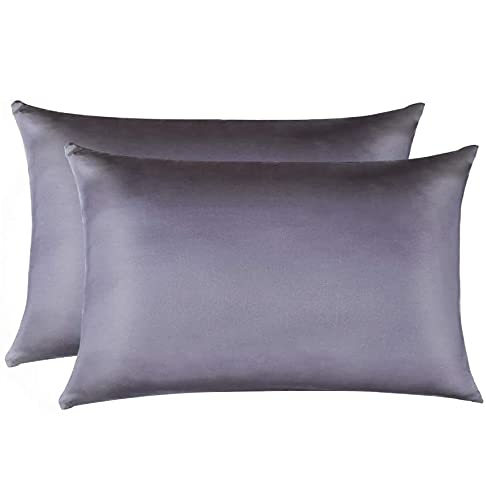 Jocoku Jocoku 100 Mulberry Silk Pillowcases Set of 2 for Hair and Skin and Super Soft and Breathable Standard Size Nature Silk Pillowcases Standard Gray 