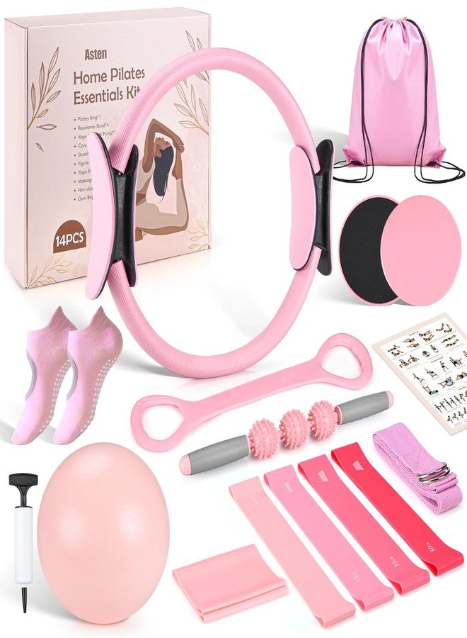 ASTEN Home Pilates Kit for Women: Pilates Equipment Pilates Ring and Ball Set with Resistance Bands, Core Slider, Foam Roller, Pilates Essentials Kit for Beginner Home Workout, Compact Toning Fitness, Pink - Image 1