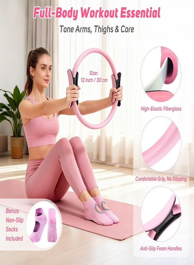 ASTEN Home Pilates Kit for Women: Pilates Equipment Pilates Ring and Ball Set with Resistance Bands, Core Slider, Foam Roller, Pilates Essentials Kit for Beginner Home Workout, Compact Toning Fitness, Pink - Image 2