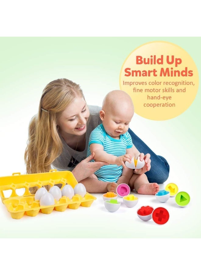 Montessori Geometric Eggs, 12-Piece Set of Color and Shape Matching Toy Eggs, Suitable for Preschool Toys for Toddlers 1-3 Years, Fine Action Classification Game Toys, Baby Sensory Toys for Toddlers 6-12 Months, Kids Easter Egg Gifts, Gifts for Kids Boys and Girls - Image 4