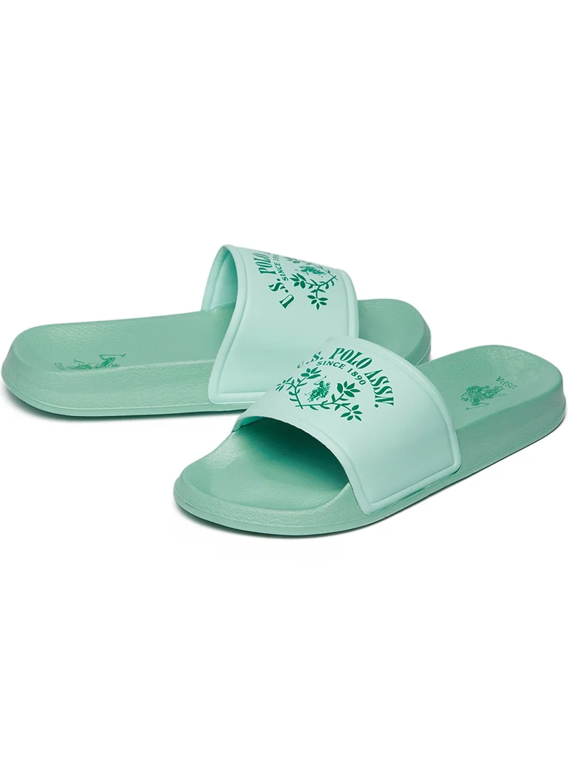 يو اس بولو اسن Women's Green Signature Slides – Effortless Style Meets Ultimate Relaxation!