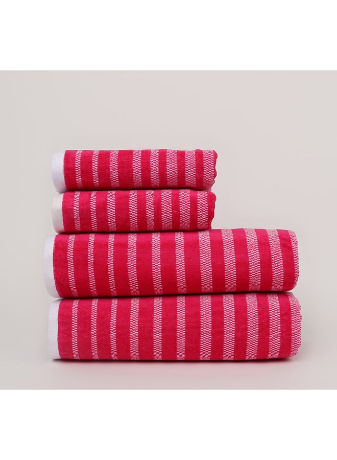 وايت روز طقم مناشف حمام من 4 قطع - OASIS - 450 جرام لكل متر مربع - 100% قطن مخملي - 2 حمام 70×140 سم و2 يد 50×90 سم - متعدد الألوان - تصميم مخطط عصري - لمسة فاخرة - امتصاص فائق - Image 3