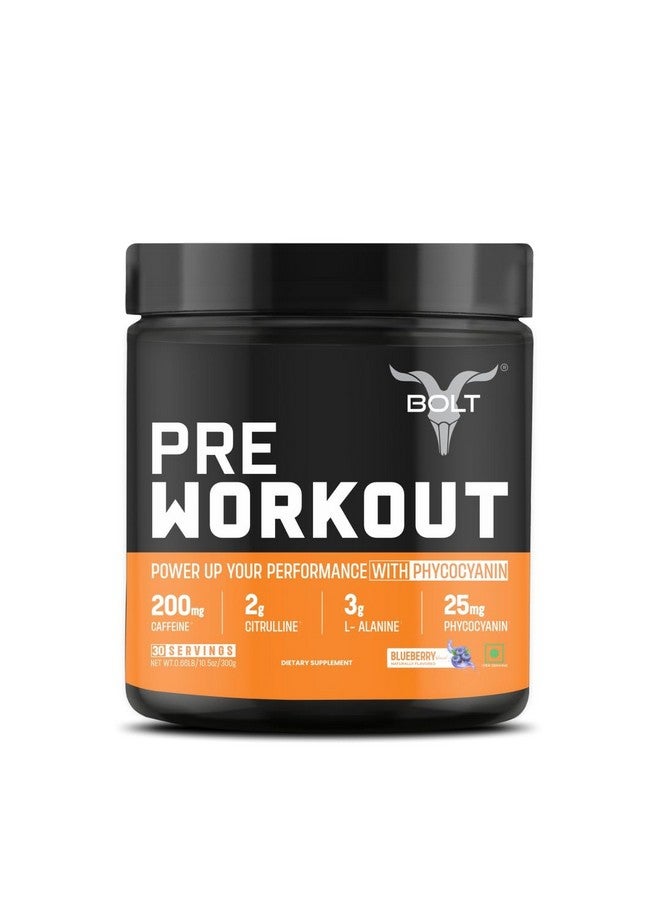 BOLT Bolt Nutrition Pre Workout Supplement | 300 grams,30 Servings |With Caffeine Powder, Citrulline Malate, B-Alanine, Taurine For Explosive Energy, Pump & Focus | Blue Berry Blast  - Image 1