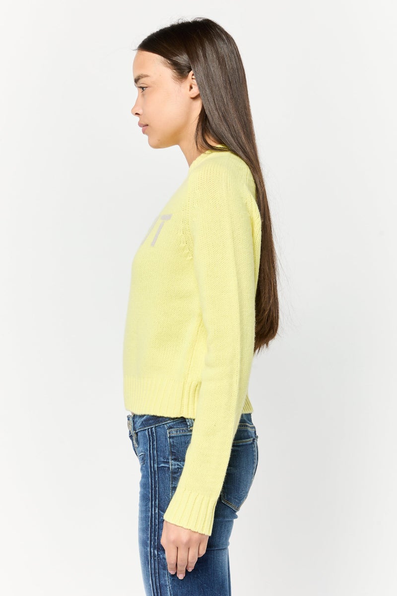 ESPRIT Women Crew Neck Brand Logo Sweater, Lime Green - Image 3