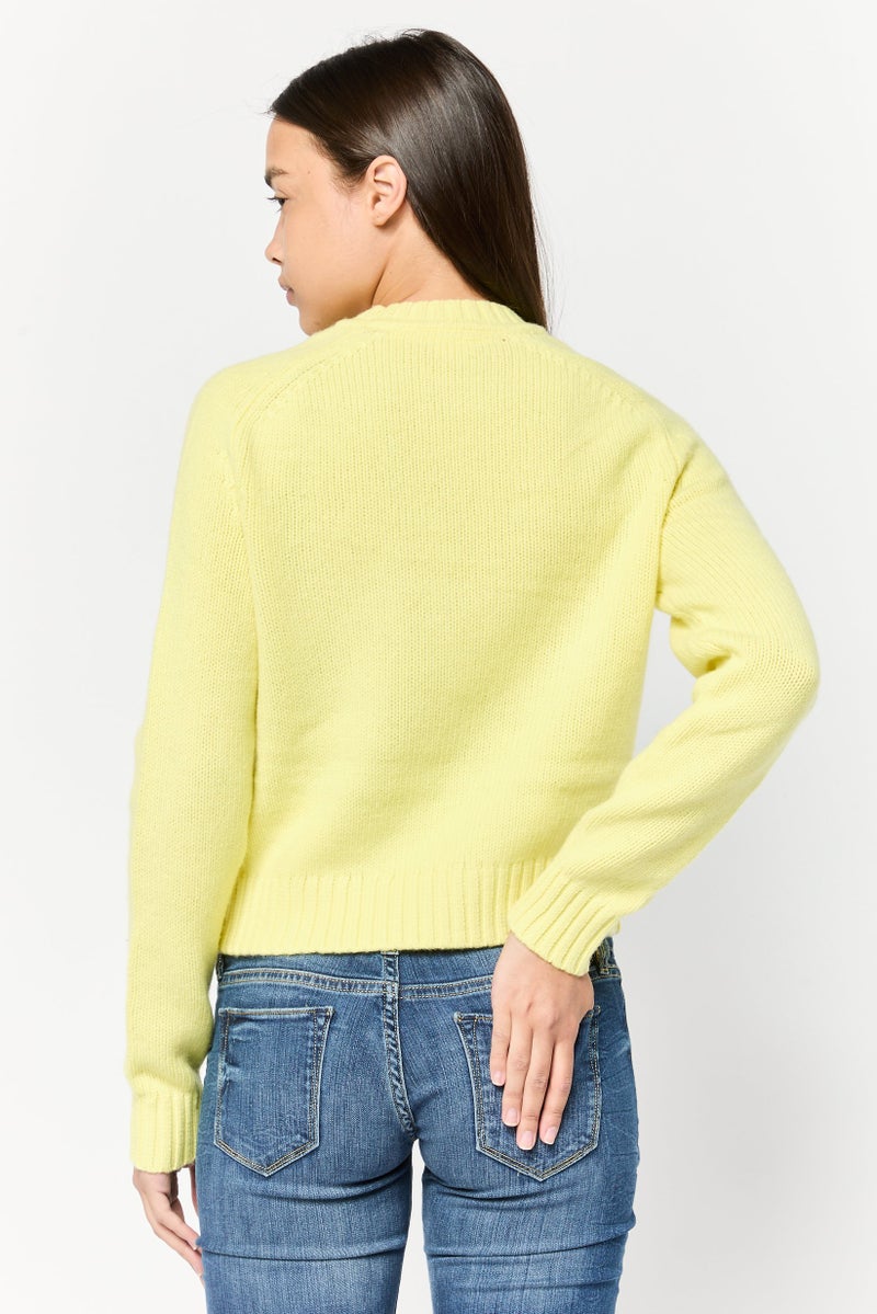ESPRIT Women Crew Neck Brand Logo Sweater, Lime Green - Image 4