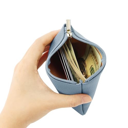 Chelmon PU Leather Coin Purse Pouch Change Holder Small With Zipper for Men Women 2 PCS Set (Black&Blue) - Image 4