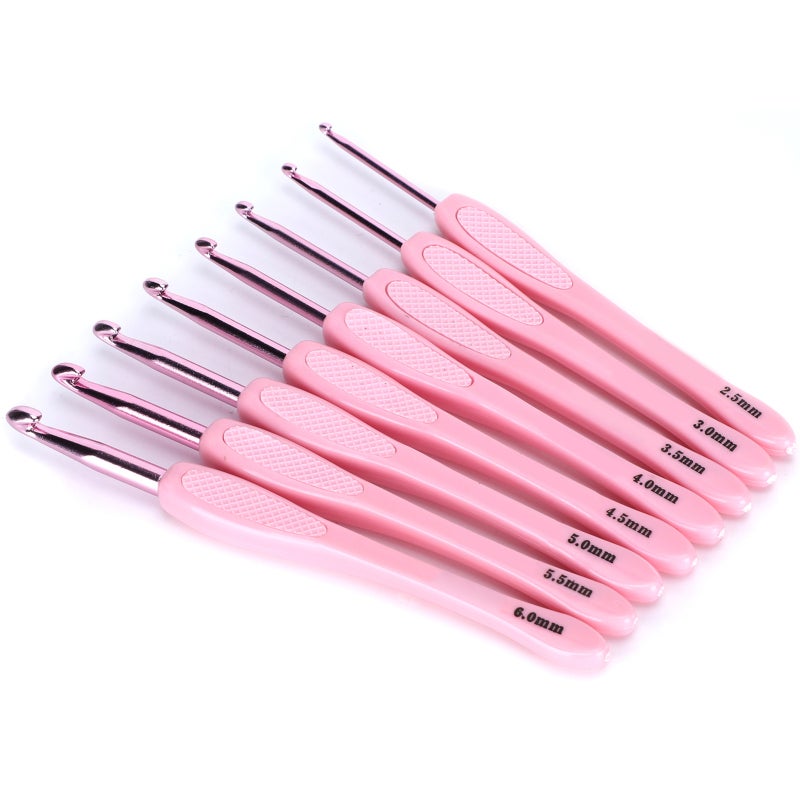 8Pcs Crochet Hook Thread Knitting Tools ABS Plastic Handle Ergonomic Sweater Needles Pink - Image 5