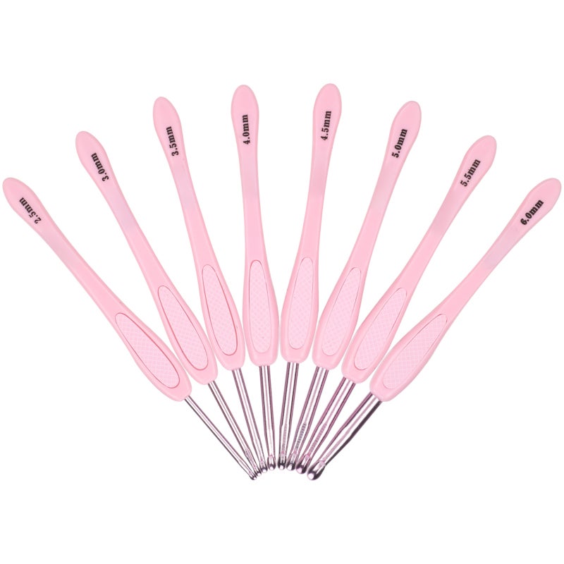 8Pcs Crochet Hook Thread Knitting Tools ABS Plastic Handle Ergonomic Sweater Needles Pink - Image 3