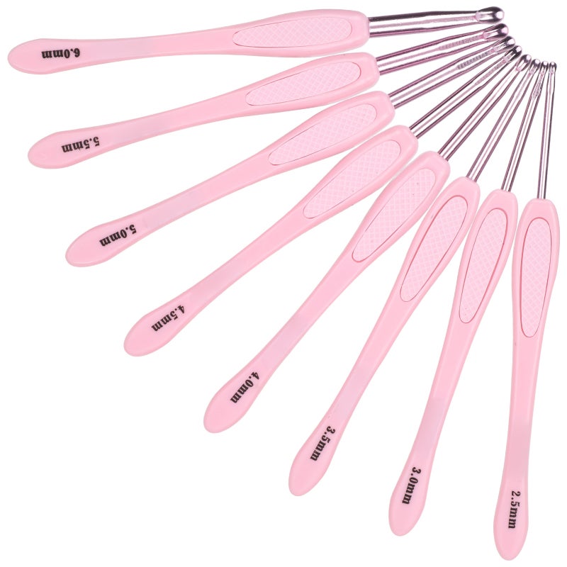 8Pcs Crochet Hook Thread Knitting Tools ABS Plastic Handle Ergonomic Sweater Needles Pink - Image 2