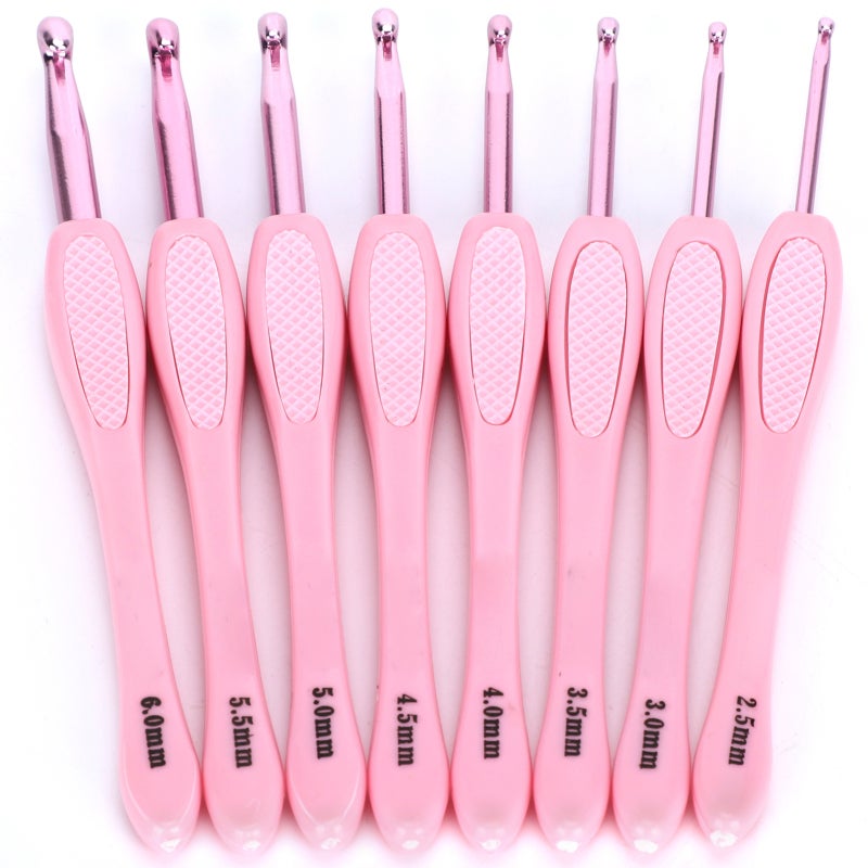 8Pcs Crochet Hook Thread Knitting Tools ABS Plastic Handle Ergonomic Sweater Needles Pink - Image 4