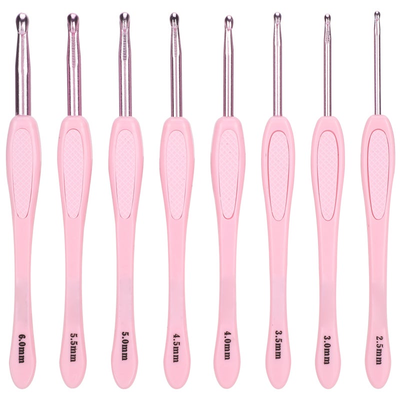 8Pcs Crochet Hook Thread Knitting Tools ABS Plastic Handle Ergonomic Sweater Needles Pink - Image 1
