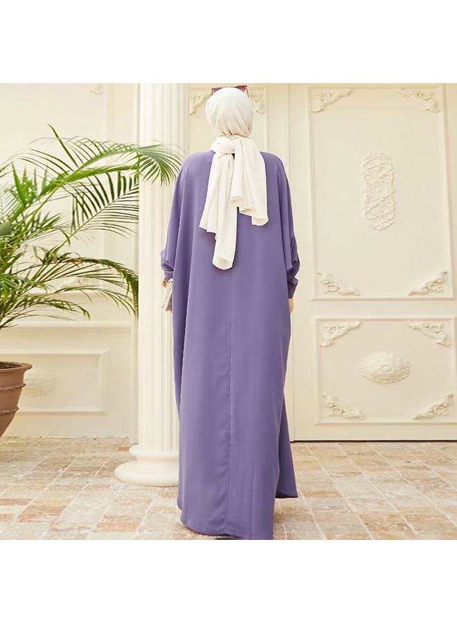 ODIZLI Mlim Dress for Women Abaya Kaftans Modern Dubai Moroccan Caftan Arabic Party Wear Beach Kaftan Dress Prayer Clothes for Mlim Women Mlim Clothes Corban Festival Light Purple Solid, One Size - Image 3