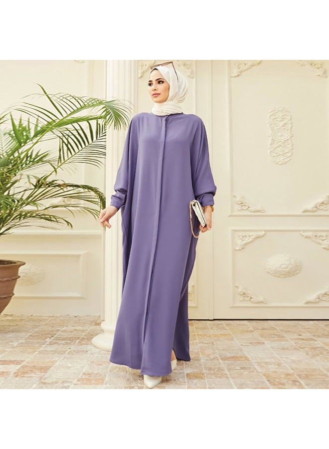 ODIZLI Mlim Dress for Women Abaya Kaftans Modern Dubai Moroccan Caftan Arabic Party Wear Beach Kaftan Dress Prayer Clothes for Mlim Women Mlim Clothes Corban Festival Light Purple Solid, One Size - Image 2