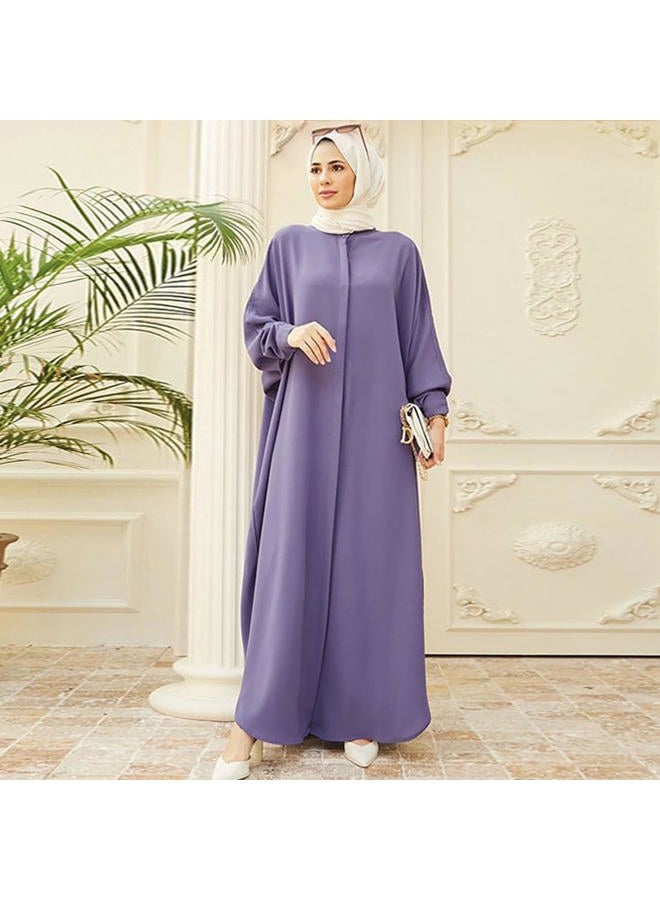 ODIZLI Mlim Dress for Women Abaya Kaftans Modern Dubai Moroccan Caftan Arabic Party Wear Beach Kaftan Dress Prayer Clothes for Mlim Women Mlim Clothes Corban Festival Light Purple Solid, One Size - Image 4