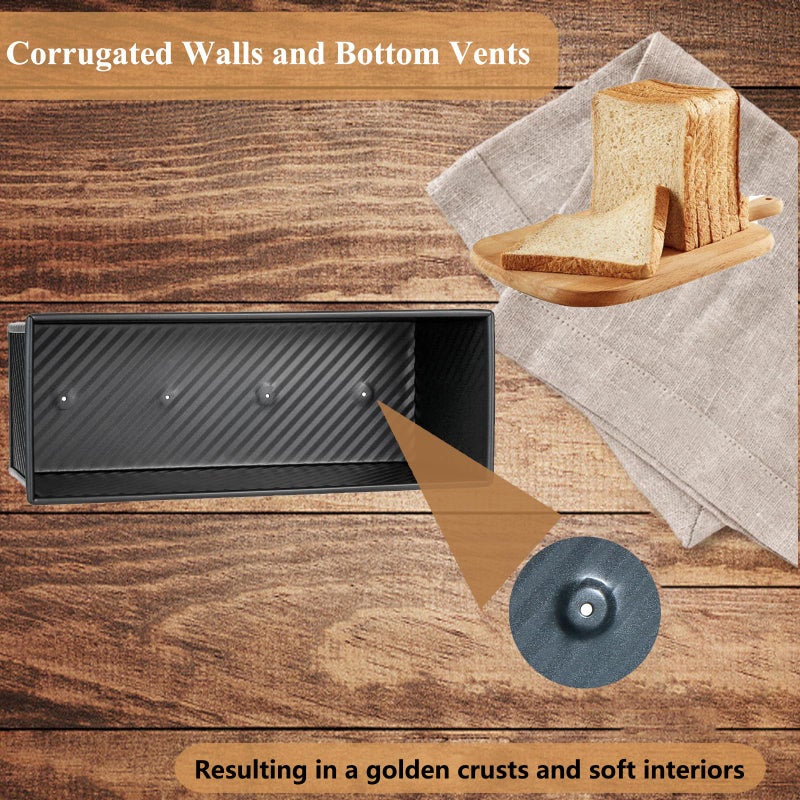 SS&CC Pullman Loaf Pan with Lid 13x4 | 2.2lb Carbon Steel Bread Pan for Homemade Sourdough & Sandwich Bread | Nonstick Bakeware, Heavy Duty & Easy Clean (Black, 2.2lb) - Image 5