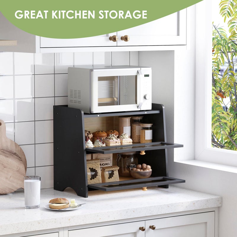 JANSNIMEN Double Layer Bread Box for Kitchen Countertop, Large Breadbox Bread Container Storage with Acrylic Door, Wooden Farmhouse Bread Holder (Black, Medim-15.7" L x 9.5" W x 13" H) - Image 5