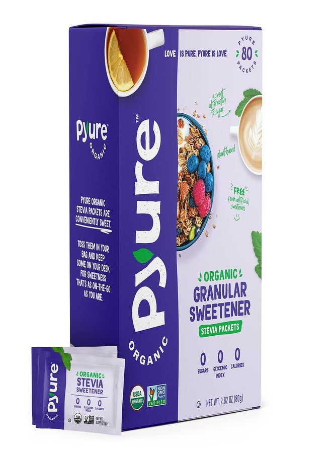 Pyure Organic Stevia Packets | Zero Calorie Sweetener for Coffee, and Baking | Granulated Stevia Sugar Substitute | Plant-Based, Keto, Diabetic & Paleo Friendly | USDA Organic, Non-GMO | 80 Packets - Image 1
