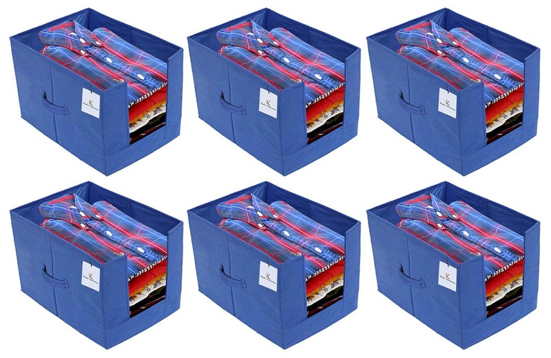 Kuber Industries 6 Pieces Non Woven Shirt StackerShirt Organizer Wardrobe Organizer BlueKUBMART2882 - Image 1