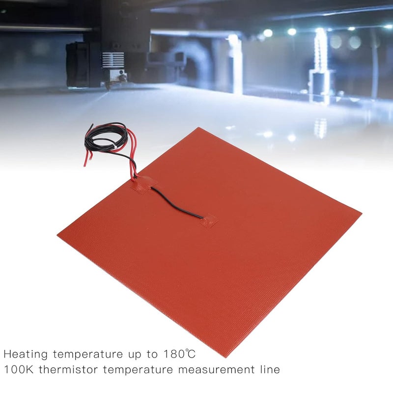klarako 3D Printer Silicone Heating Pad, DC12V/24V 450w 350x350mm Hotbed Mat Heated Bed Pad with 100k Thermistor Strong Adhesive Backing Silicone Heating Heater Mat Pad for 3D Printers(DC 24V) - Image 2