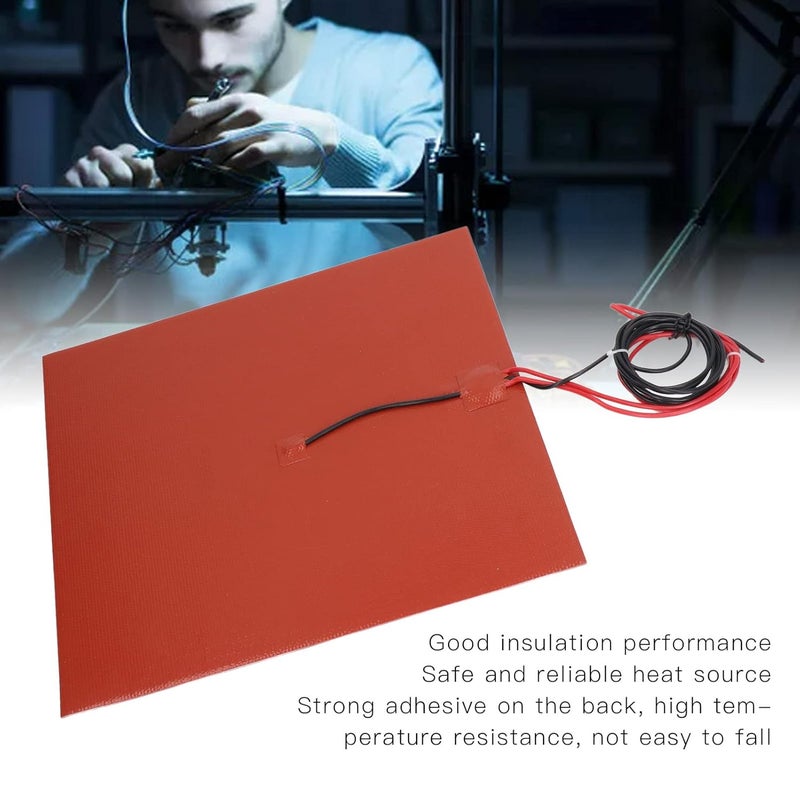 klarako 3D Printer Silicone Heating Pad, DC12V/24V 450w 350x350mm Hotbed Mat Heated Bed Pad with 100k Thermistor Strong Adhesive Backing Silicone Heating Heater Mat Pad for 3D Printers(DC 24V) - Image 3