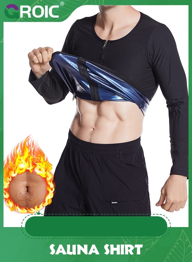 GROIC Men Sweat Suit, Sauna Sweat Suits Shirt Waist Trainer for Men, Compression Vest Workout Gym Clothes Sweat Enhancer Long Sleeve, Weight Loss Body Shaper for Workout Sports, 2XL/3XL - Image 1