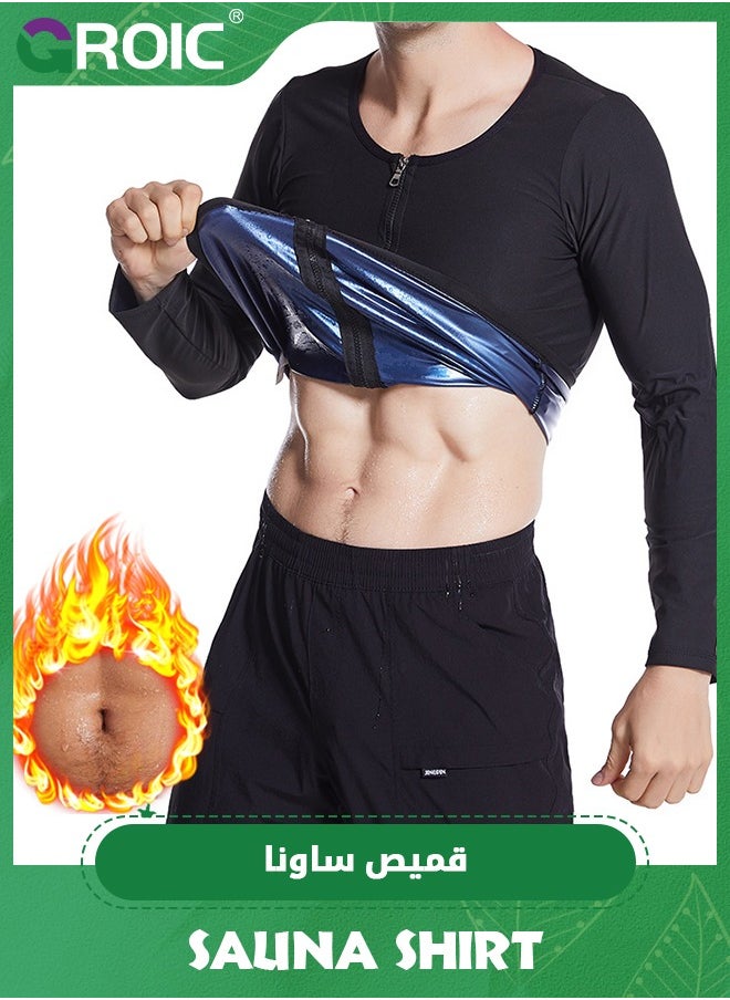 GROIC - Men Sweat Suit, Sauna Sweat Suits Shirt Waist Trainer for Men, Compression Vest Workout Gym Clothes Sweat Enhancer Long Sleeve, Weight Loss Body Shaper for Workout Sports, 2XL/3XL - Image 1