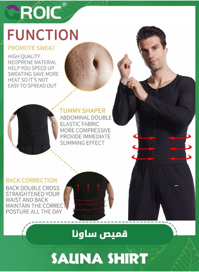 GROIC - Men Sweat Suit, Sauna Sweat Suits Shirt Waist Trainer for Men, Compression Vest Workout Gym Clothes Sweat Enhancer Long Sleeve, Weight Loss Body Shaper for Workout Sports, 2XL/3XL - Image 1