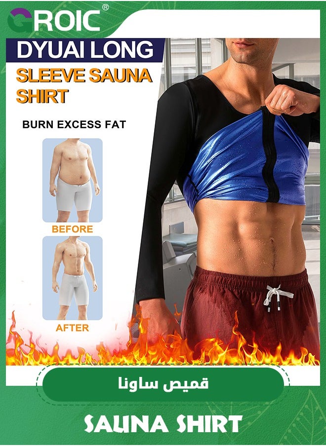 GROIC - Men Sweat Suit, Sauna Sweat Suits Shirt Waist Trainer for Men, Compression Vest Workout Gym Clothes Sweat Enhancer Long Sleeve, Weight Loss Body Shaper for Workout Sports, 2XL/3XL - Image 1
