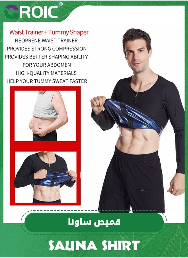 GROIC - Men Sweat Suit, Sauna Sweat Suits Shirt Waist Trainer for Men, Compression Vest Workout Gym Clothes Sweat Enhancer Long Sleeve, Weight Loss Body Shaper for Workout Sports, 2XL/3XL - Image 1