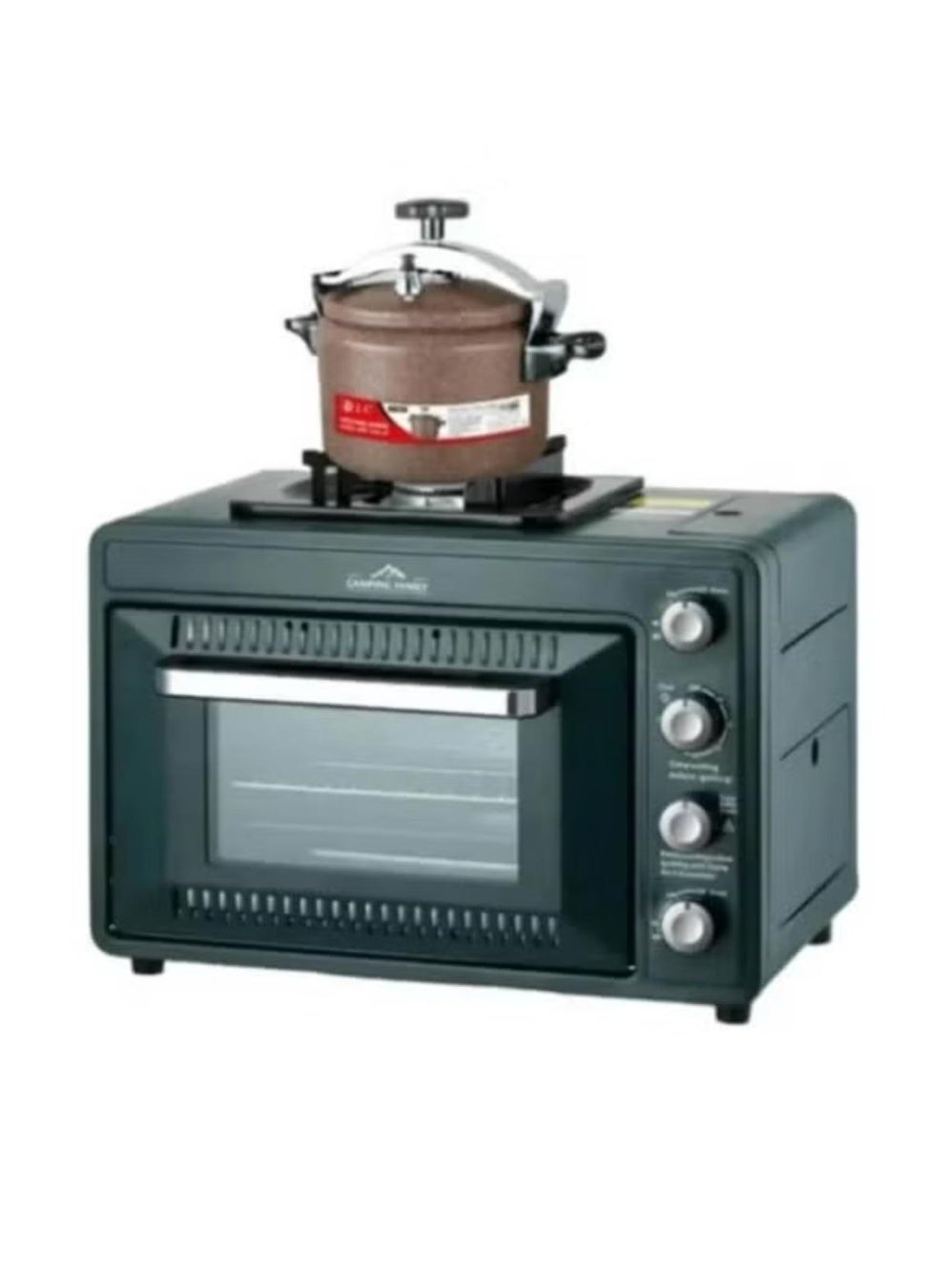 25L Outdoor Portable Gas Oven Stove Combo – Camping Baking Oven with Stove Top Burner, Grill Rack & Drip Tray – Compact Travel Cooking Appliance – Green