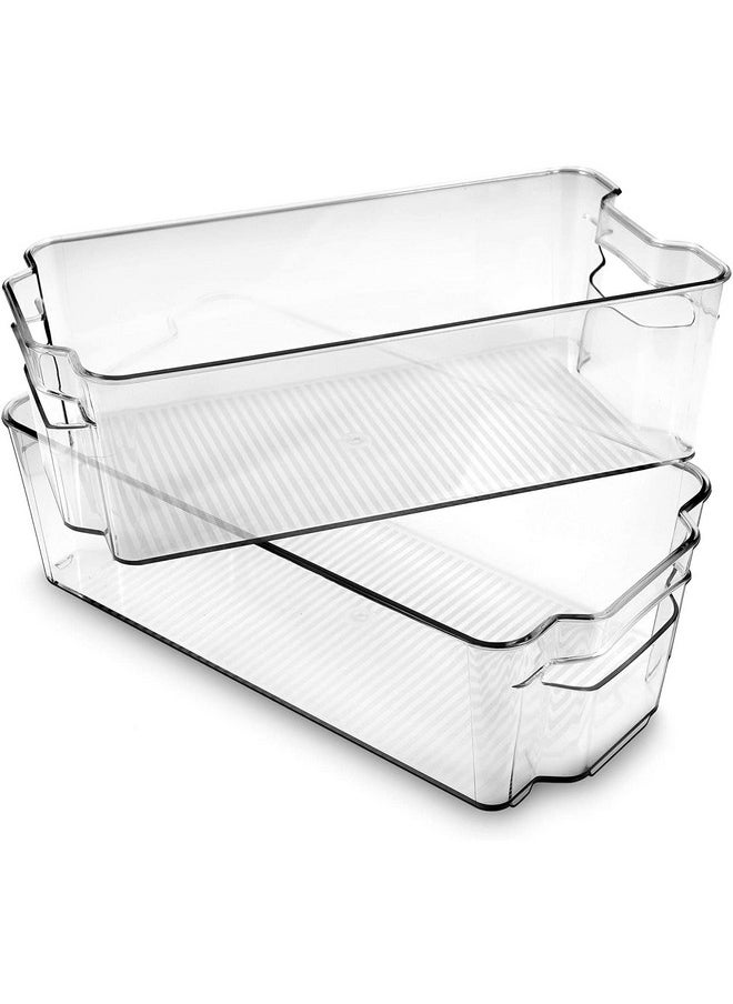 Zollyss Zollyss Stackable Acrylic Fridge Organiser Sturdy Pantry And Refrigerator Storage Bins With Handles Fridge Containers|Pack Of 02|Extra Large,Rectangular,Clear,38x10x21 Cm  - Image 1