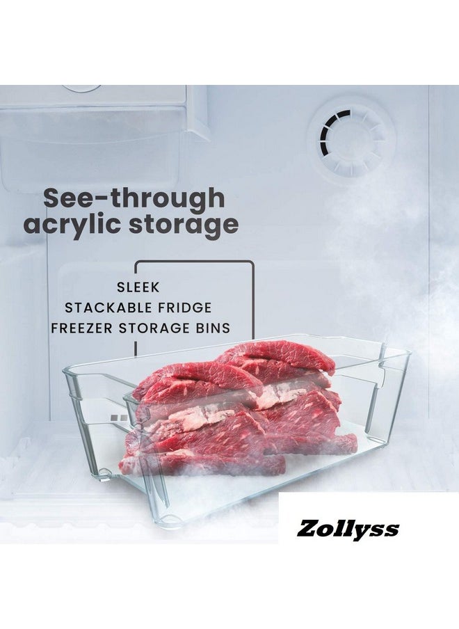 Zollyss Zollyss Stackable Acrylic Fridge Organiser Sturdy Pantry And Refrigerator Storage Bins With Handles Fridge Containers|Pack Of 02|Extra Large,Rectangular,Clear,38x10x21 Cm  - Image 2