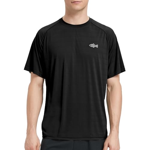 Riverruns Fishing Shirt for Men Short Sleeve UPF 50+ Sun Protection Swim T-Shirt Rash Guard Water Beach Tee(Black, L) - Image 1