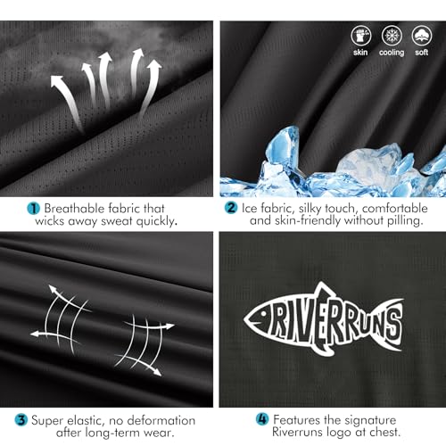 Riverruns Fishing Shirt for Men Short Sleeve UPF 50+ Sun Protection Swim T-Shirt Rash Guard Water Beach Tee(Black, L) - Image 4