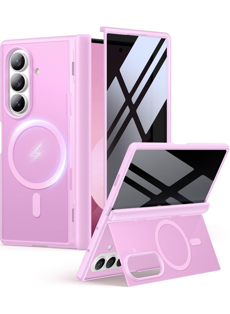 موبوسي غطاء سامسونج جالاكسي Z فولد 7 مع واقي شاشة للخصوصية، [متوافق مع MagSafe]، [حامل مدمج + حماية كاملة للمفصلة] غطاء هاتف نحيف مغناطيسي لـ Z Fold 7، وردي - Image 1
