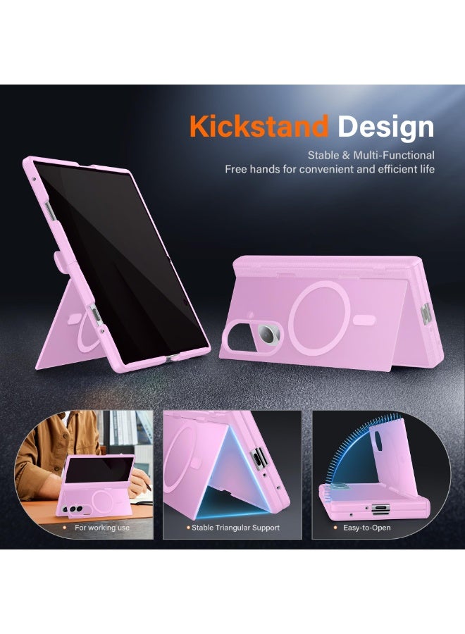 موبوسي غطاء سامسونج جالاكسي Z فولد 7 مع واقي شاشة للخصوصية، [متوافق مع MagSafe]، [حامل مدمج + حماية كاملة للمفصلة] غطاء هاتف نحيف مغناطيسي لـ Z Fold 7، وردي - Image 2