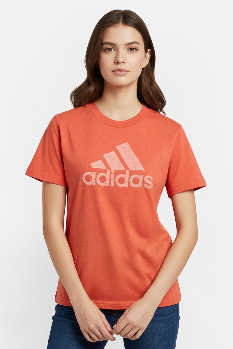 Adidas Women Sportswear Fit Short Sleeve Training Top, Tomato Orange - Image 1