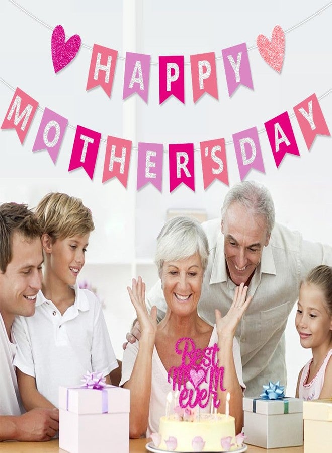 FHGG Happy Mother's Day Decorations Banner Pink Best Mom Ever Mom's Garland Sign Bunting Mothers Family Photo Backdrop for Decor Party Supplies - Image 2