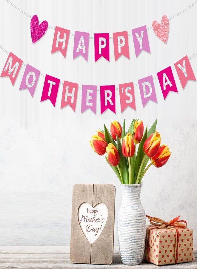 FHGG Happy Mother's Day Decorations Banner Pink Best Mom Ever Mom's Garland Sign Bunting Mothers Family Photo Backdrop for Decor Party Supplies - Image 4
