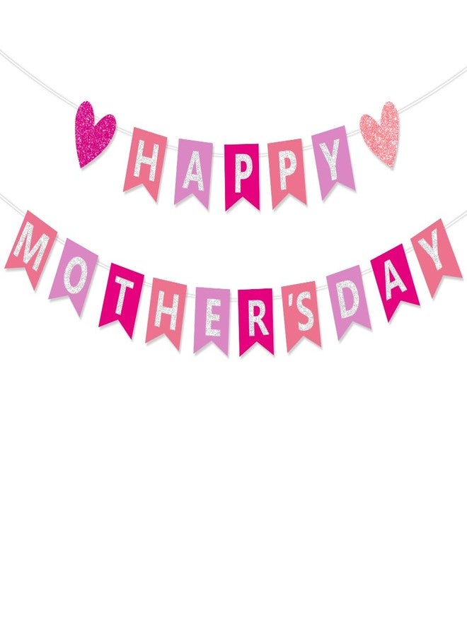 FHGG Happy Mother's Day Decorations Banner Pink Best Mom Ever Mom's Garland Sign Bunting Mothers Family Photo Backdrop for Decor Party Supplies - Image 1