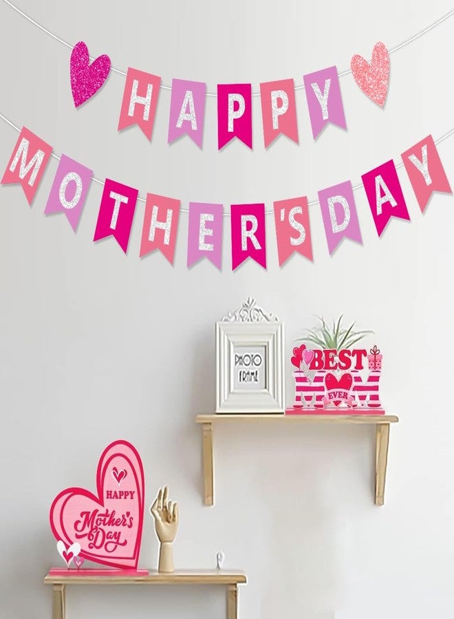 FHGG Happy Mother's Day Decorations Banner Pink Best Mom Ever Mom's Garland Sign Bunting Mothers Family Photo Backdrop for Decor Party Supplies - Image 5
