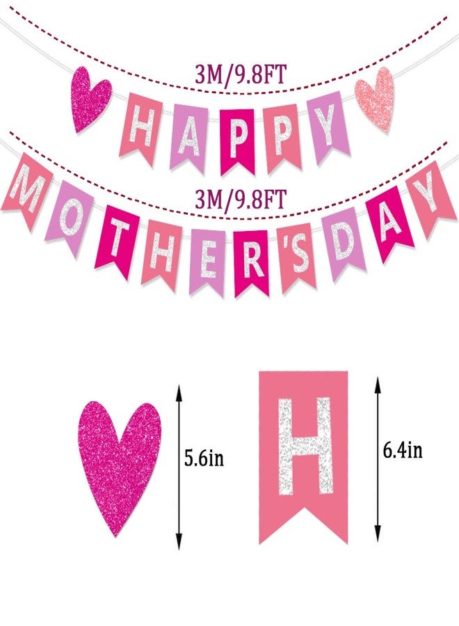 FHGG Happy Mother's Day Decorations Banner Pink Best Mom Ever Mom's Garland Sign Bunting Mothers Family Photo Backdrop for Decor Party Supplies - Image 3