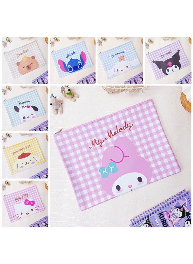 Cartoon Double Zipper Plaid File Bag Student Tutorial Bag Kuli Handbag Pu Leather Storage Bag