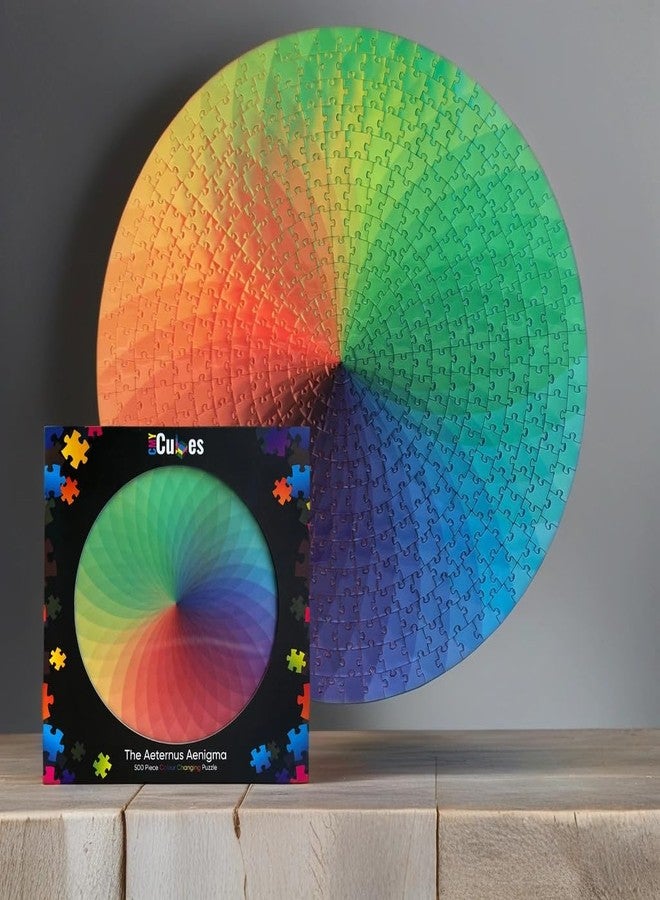 CMY Cubes 500 Pieces Round Jigsaw Puzzles - CMY Cubes - Rainbow Palette - Color Wheel Changing Puzzle - Difficult & Challenging Intellectual Game for Adults & Teens - Lenticular Color Altering Puzzle Magic! - Image 1