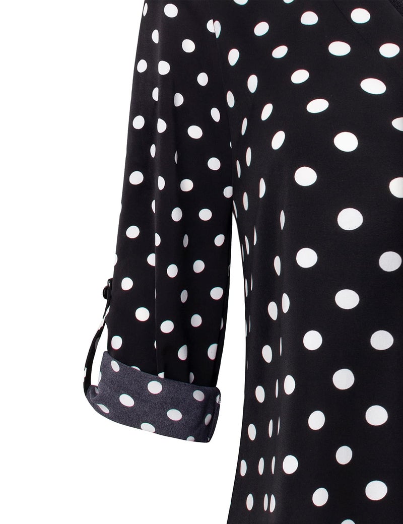 Youtalia Work Blouses for Women Office, Ladies Tops for Leggings Chiffon Long Sleeve Top Vintage Polka Dot Blouses Loose Fit Casual Shirts for Women Black Dot X-Large - Image 5